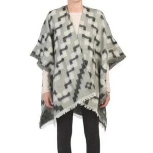 FRYE Open Fringed Wrap Shawl Gray Print OS NWOT